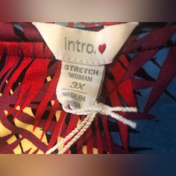 NWT Intro. Stretchy Top Tropical Colors. Palm Leaves Red Yalow Blue Black Sz: 3X - Picture 3 of 4